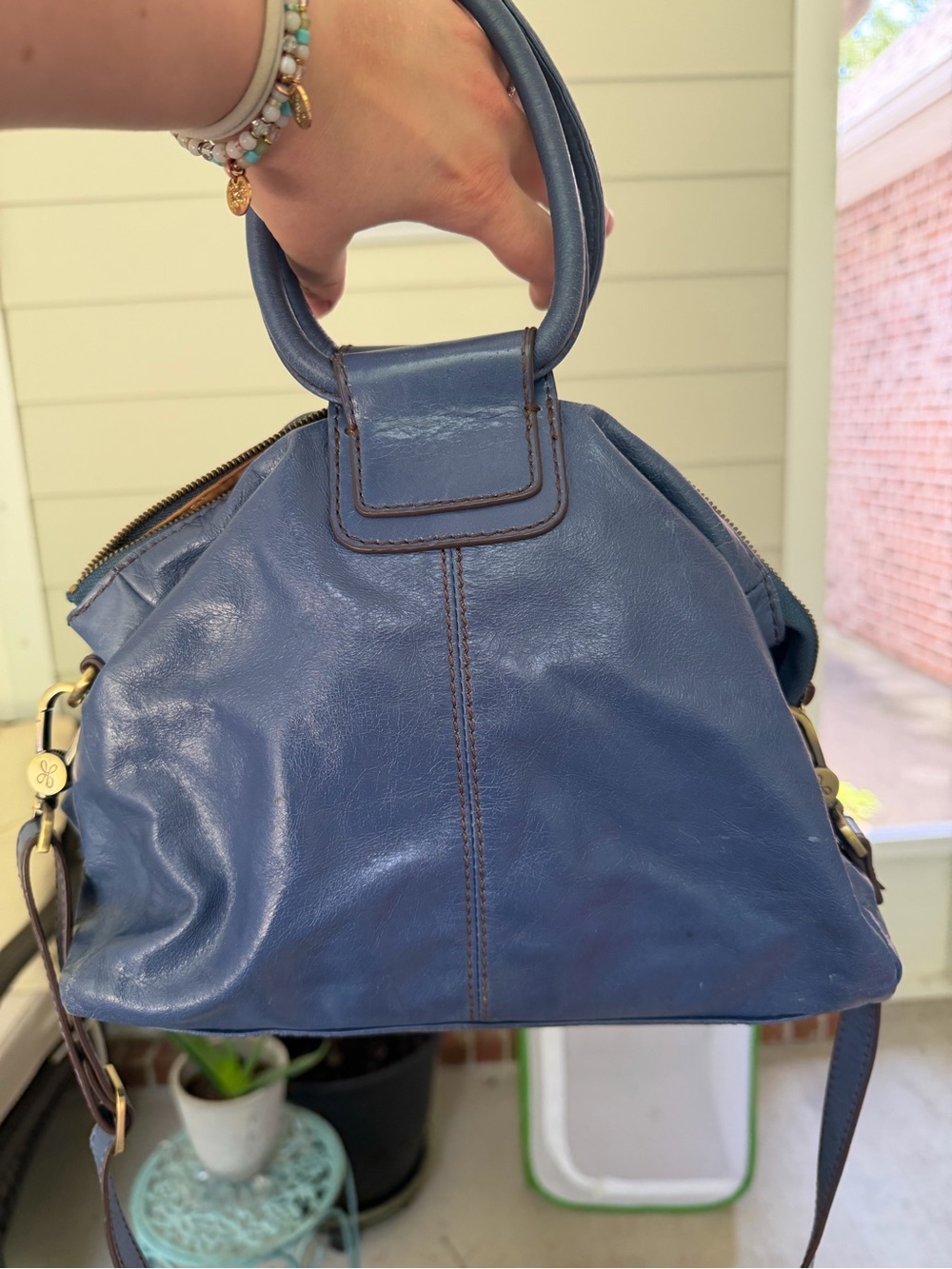 Vintage Hobo Sheila Satchel with Matching Wallet in Polished Dusty Blue - Picture 9 of 11